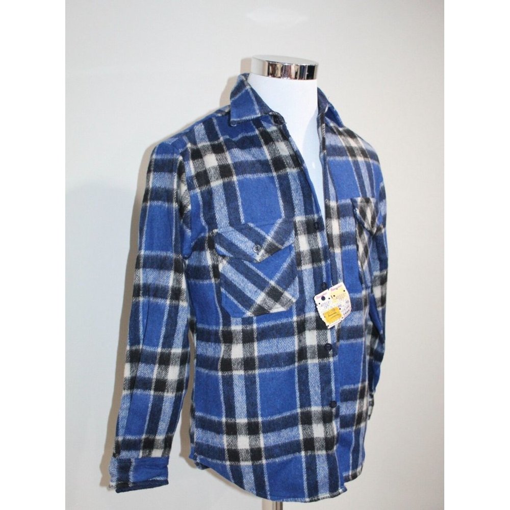 NWT Michael Richards Blue Plaid Flannel Shirt Size S Long Sleeve Button up NOS - Picture 3 of 5